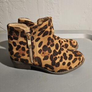 Lov Mark Little Girls 12 Leopard Print Kids Ankle Boots Gold Zipper Small Heel